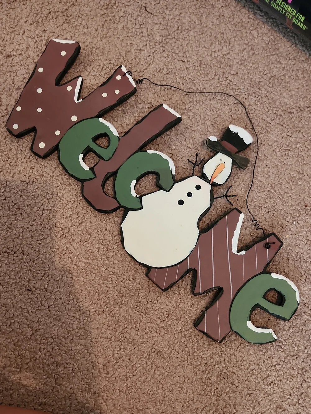 Wooden 'Welcome' Holiday Wall Hanging with Snowman - Green & Brown